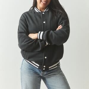 NWOT American Giant Unisex 100% Cotton Letterman Varsity Jacket Black Size XL